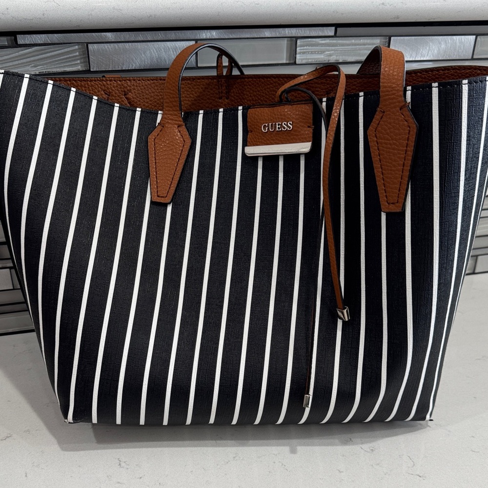 GUESS Striped Tote with Tan Details